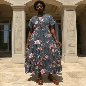 Knox Rose Midi Dress M Floral Boho Tiered Ruffle Cottagecore Prairie Flowy